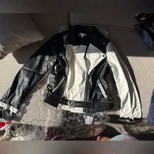 Women's Black and White Leather Jacket